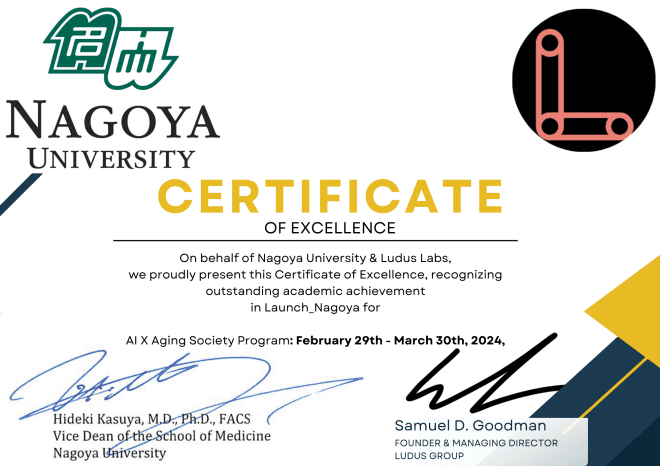 Ludus Labs Certificate of Excellence - AI X Aging Society